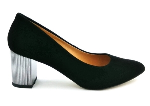 Piękne czółenka na słupku czarny zamsz 24EK kryształki