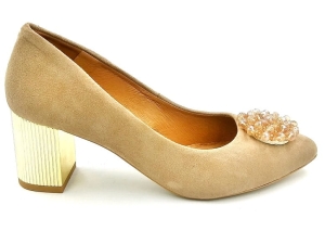 Piękne czółenka na słupku nude zamsz 24EK