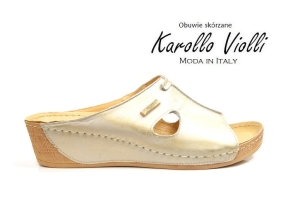 Klapki na koturnie Karollo Violli 016 złoty