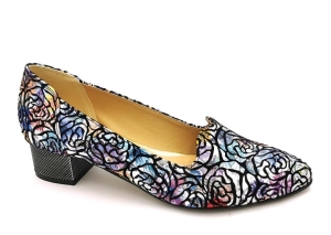 Piękne półbuty Lewski 2860 czarny srebrny róże