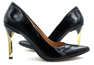 Piekne czółenka na złotek szpilce Karollo Violli 207D czarne