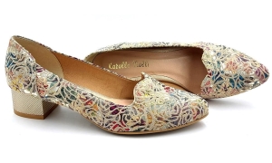 Piękne półbuty beżowe złote róże 2796