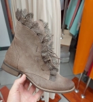 Beżowe workery z koronką włoska skóra trzewiki BOTKI 1041 trapery