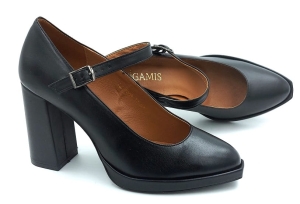 Czółenka z paskiem na słupku Gamis czarne 7408