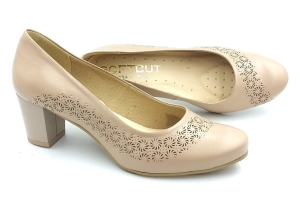 Piękne czółenka na słupku 6 cm 1429 beż