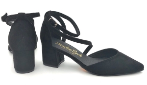 Czółenka z paskiem na słupku 6 cm Karollo Violli czarny 073