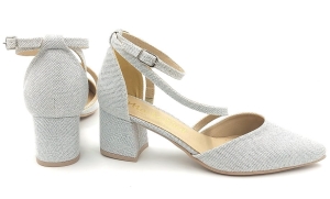 Czółenka z paskiem na słupku 6 cm Karollo Violli srebrny 325