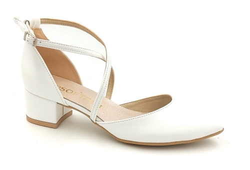 Piękne czółenka z paskiem na słupku 3 cm 1095 Softbut białe (4).jpg