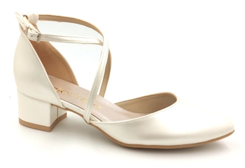 Piękne czółenka z paskiem na słupku 3 cm 1095 Softbut beż perła (5).jpg