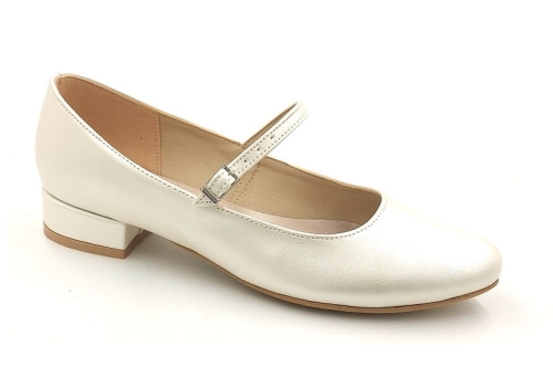 Piękne czółenka z paskiem na słupku 2 cm 1177 Softbut beż perła (4).jpg