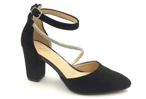 Czółenka zapinane na słupku 7 cm Karollo Violli czarny srebrny