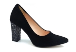 Czółenka Lewski 2453 brokatowy obcas  9 cm 2658 czarny zamsz