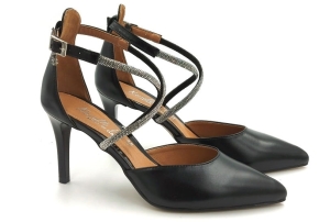 Czółenka zapinane z paskiem na szpilce 8 cm Karollo Violli 2227 czarne 2227 srebrne paski