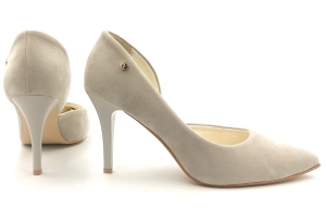 Czółenka na obcasie 9 cm Karollo violli 2275 beż zamsz