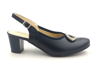 Piękne z odkrytą piętą czółenka na słupku 5 cm 1445 Granatowe