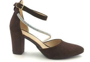 Piękne tancerki na słupku 7 cm 333 brąz czółenka z paskiem