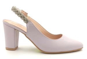 Skórzane czółenka odkryta pieta Lewsk 3782 fiolet wrzos srebrny pasek