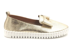 Miękkie Lekkie Półbuty skórzane wsuwane klasyczne z kokardą 3859 złoty