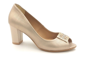 Czółenka odkryte palce na słupku 7 cm Lewski 2608 platyna złoty