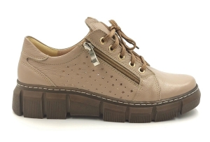 Półbuty Wiązane z suwakiem dziurkowane skórzane Kinga 166 cafe