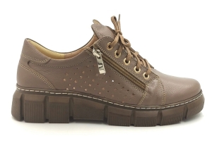 Półbuty Wiązane z suwakiem dziurkowane skórzane Kinga 166 cappucino