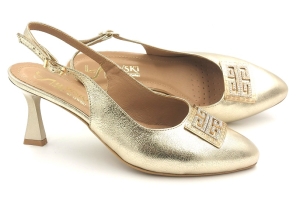 Letnie Czółenka na słupku 7 cm Lewski 3973 3296 złoty