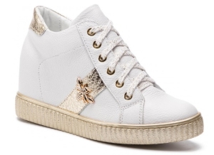 SNEAKERSY koturny 6 cm złoty łańcuch biała skóra 3004